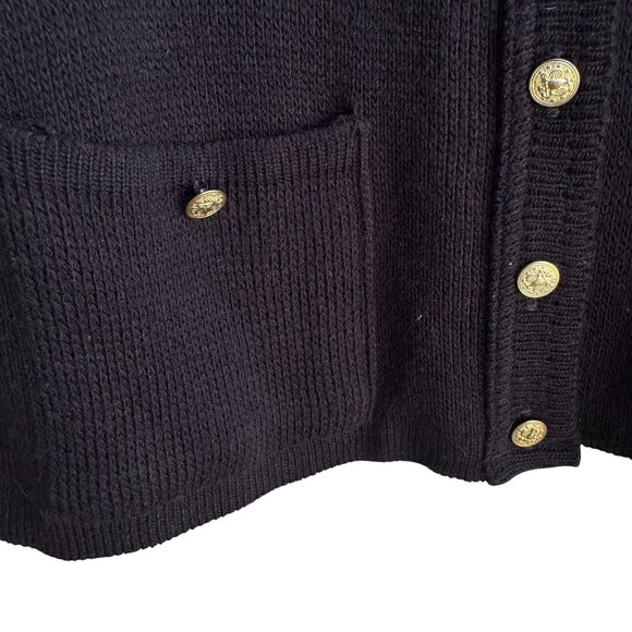 College Point Vintage Black Knit Gold Button Pockets Oversized Cardigan Sweater - Picture 5 of 7